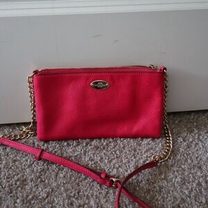 Coach Vibrant Red Crossbody Bag with Gold Chain